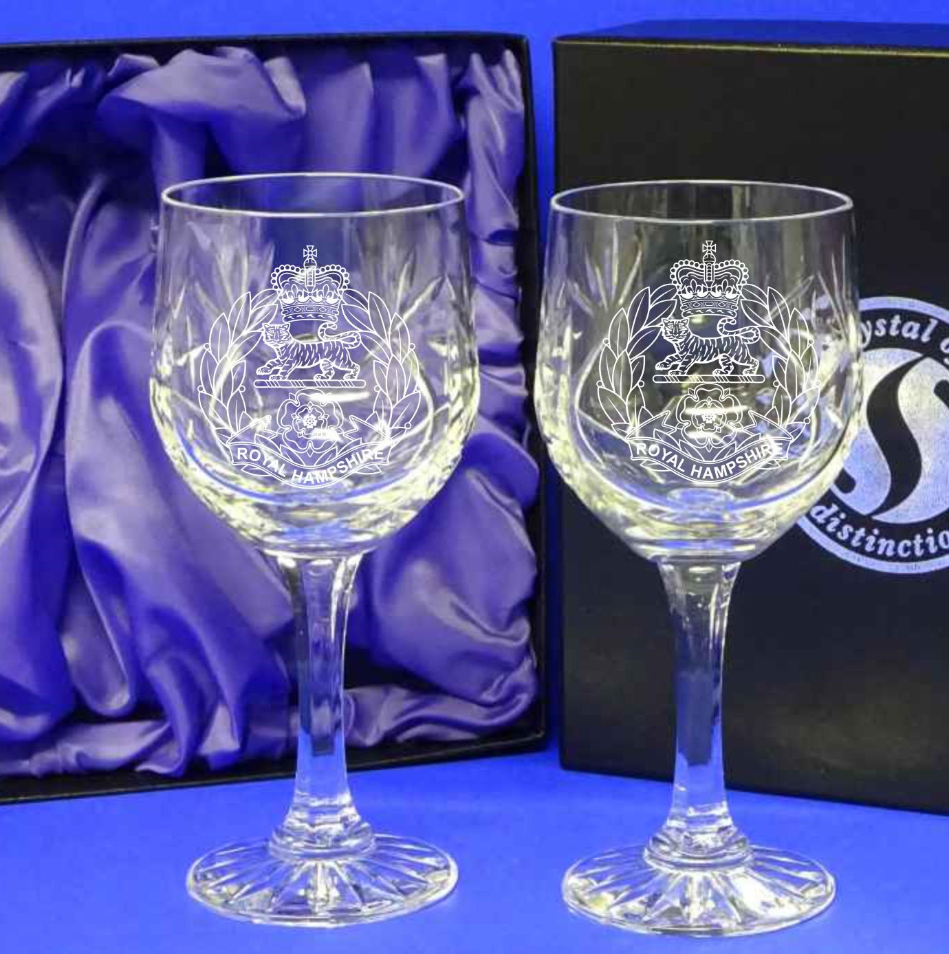 Royal Hampshire Regiment wine goblets - pair