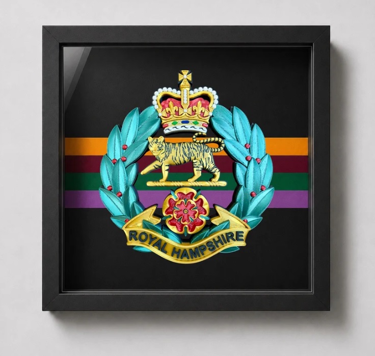 Royal Hampshire Regiment colour cap badge -framed